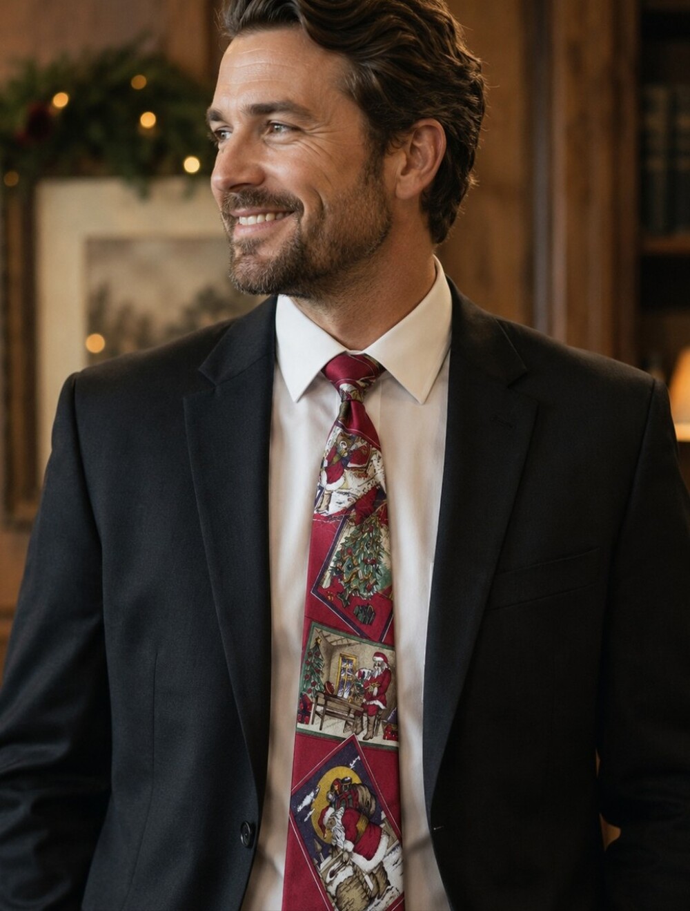 Men's Red Christmas Santa 100% Silk Festive Holiday Tie